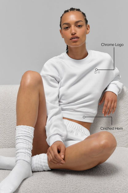 Cropped Accolade Crewneck - White