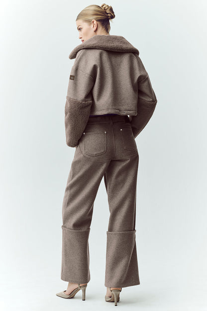 Wool Blend Nightcap Wide Leg Pant - Alpine Cocoa Heather